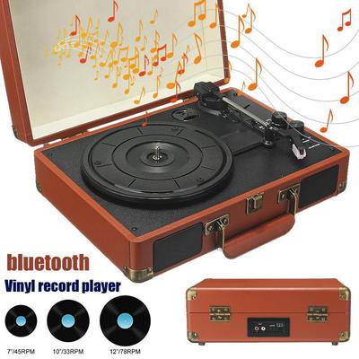 33/45/78 об/мин Винтажный Коричневый Беспроводной Bluetooth Портативный Чемоданный Проигрыватель Виниловых Пластинок Телефонный Плеер Aux-in Line-out Горячий 100-240В 35x25.5x12см