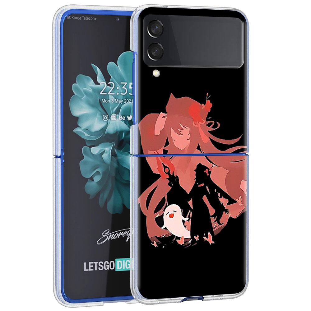 Аниме Genshin Impact Чехол для Samsung Galaxy Z Flip 4 5G Прозрачный жесткий чехол для мобильного телефона ZFlip Clear PC Luxury Shell Coque