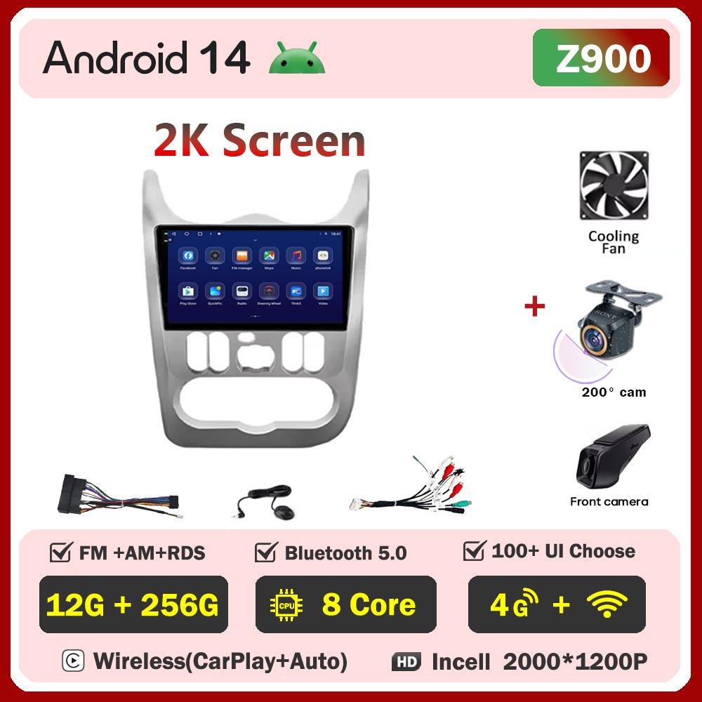 Для Renault Logan 1 Sandero 2009-2015 Largus Dacia Duster Автомобильный мультимедийный видеоплеер с сенсорным экраном Android 14 Авторадио 5G Wifi