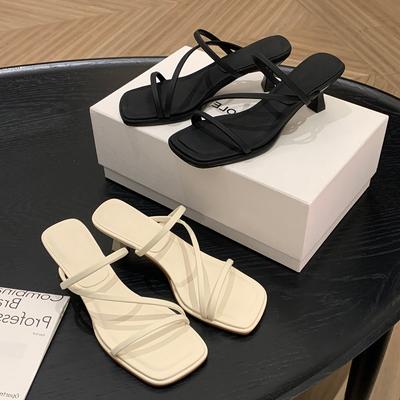 Версия из овчины~ Кожаные французские туфли-лодочки на высоком каблуке, сказочный стиль, квадратный носок, тонкие прохладные шлепанцы, женская обувь, темпераментные сандалии