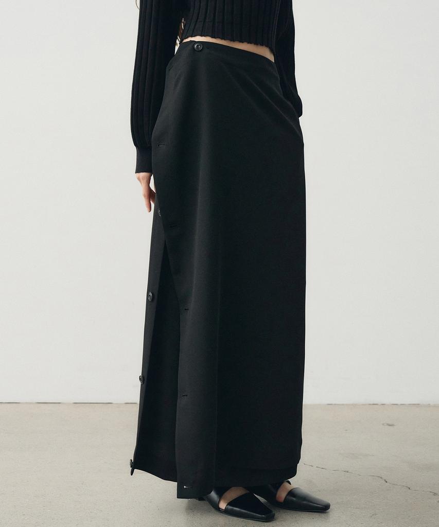 Noir For Woman Button-Up Layered Long Skirt (Black)