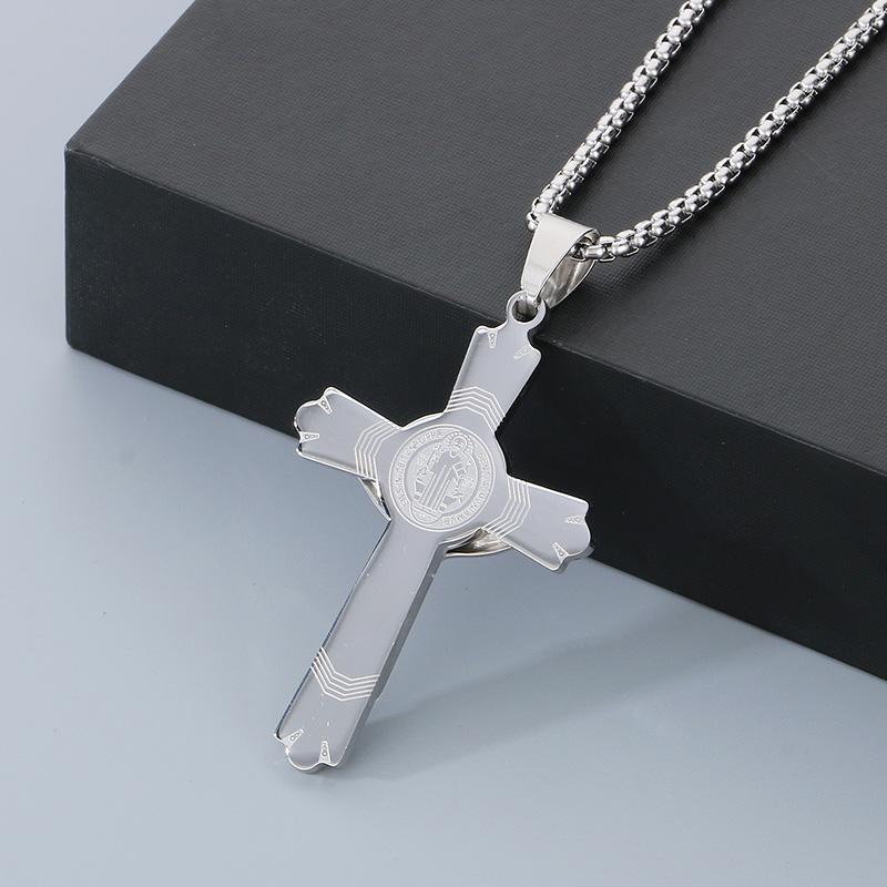 Personalized Religious Cross Pendant Neckalce for Men Women‘s’ Gold Color Stainless Steel Jewelry Thick Brushed Accessories