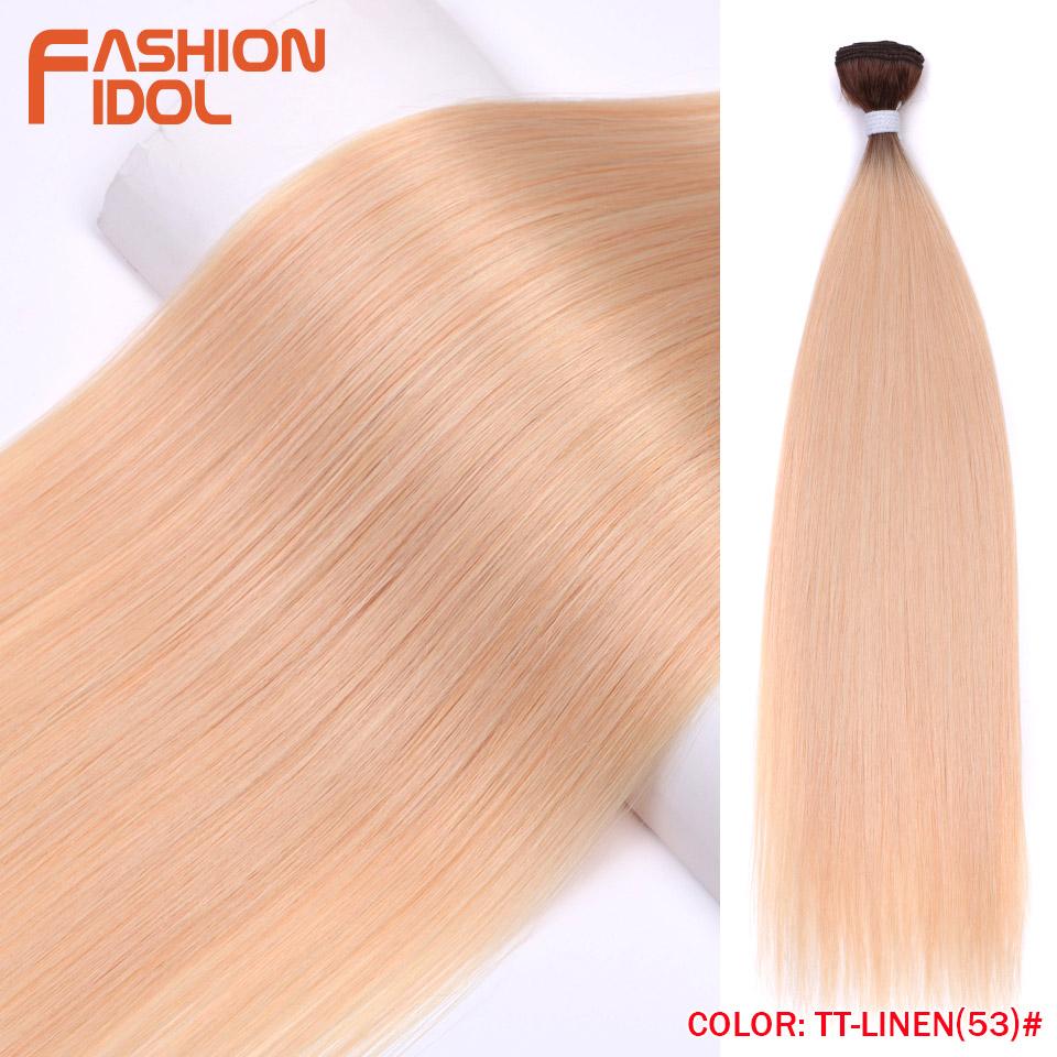 FASHION IDOL 26 inch Yaki Straight Hair Extensions Salon Synthetic Hair Bundles High Temperature Fiber Ombre Blonde Fake Hair