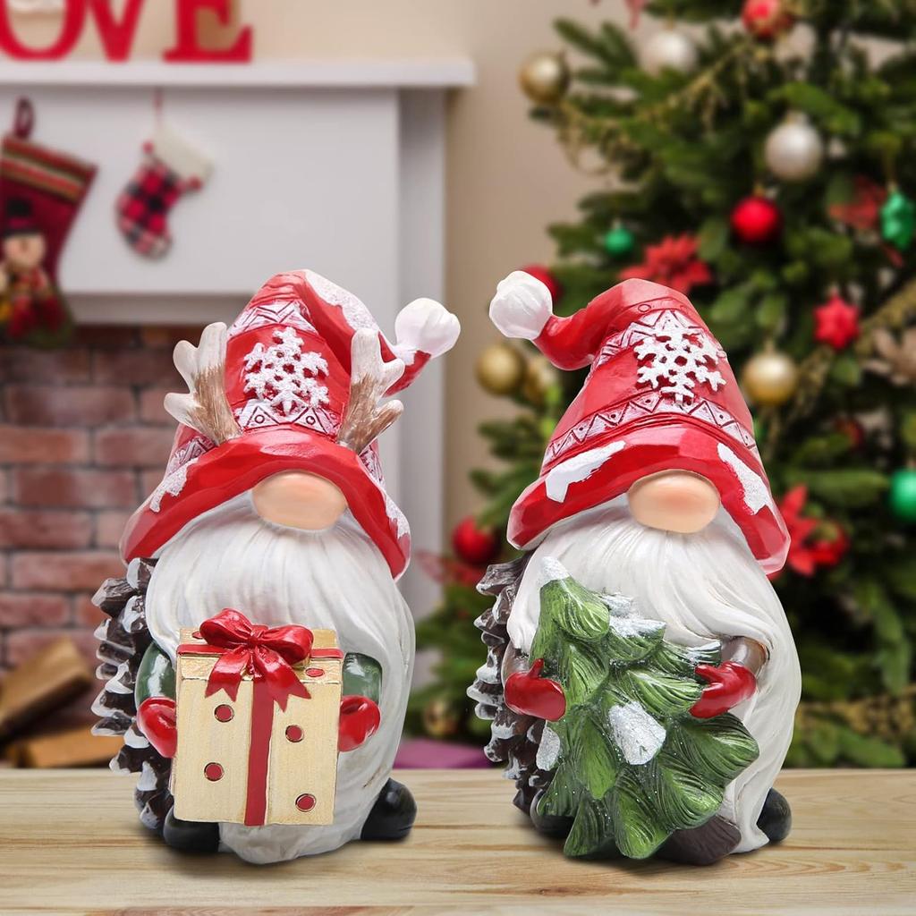Hodao Christmas Resin Gnomes Handmade Christmas Resin Gnomes Holiday Present, Winter Table Christmas Tree Decorations Indoor and Display on Mantel or