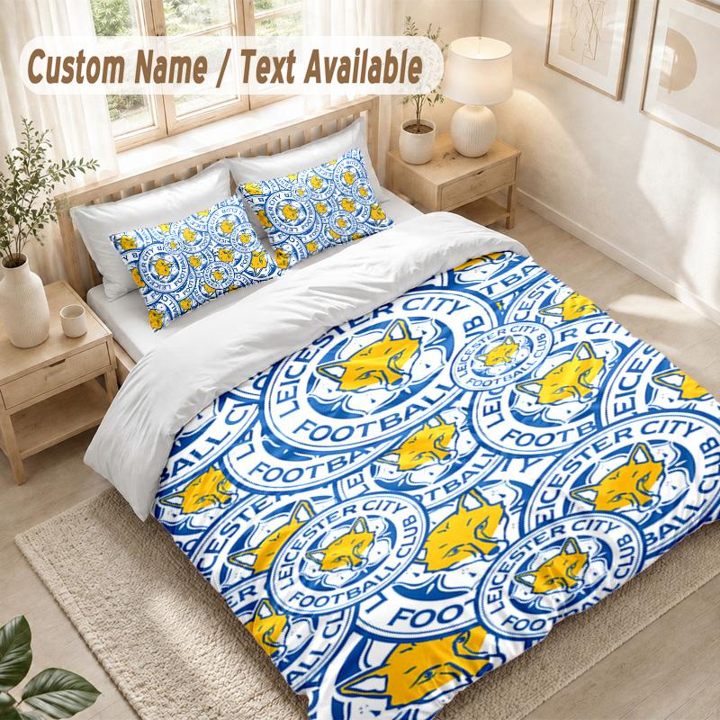 Leicester City Bedding Set, 1 Duvet Cover & 2 Pillowcases Soft Comfortable Bedroom Home Textile Decor