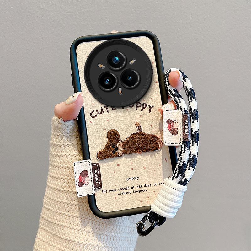KEYSION Мультяшный Милый Плюшевый Вышитый Чехол для Realme 14 Pro+ 5G со Шнурком Ударопрочный Чехол для Телефона для OPPO Realme 14 Pro 5G