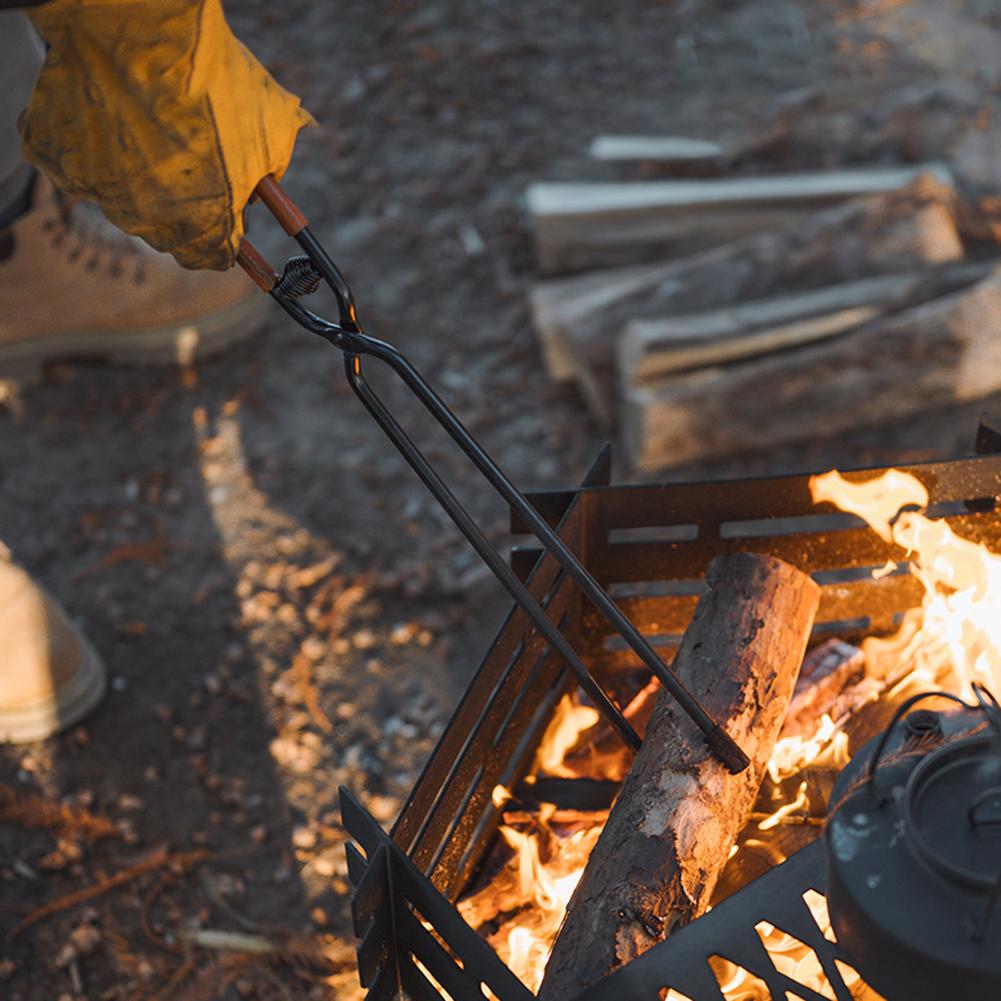 Picnic Fire Clips with Leather Cover BBQ Charcoal Clips Carbon Steel Long Handle Fire Poker Anti-Scald Outdoor Camping BBQ Tools