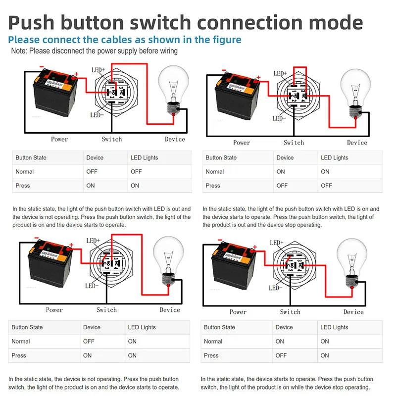 FILN 12V 16/19/22mm Metal Push Button Switch Symbol Warning LED ON/OFF Industrial Control Car Modification Marine Equipment