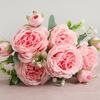 1pcs/30cm Rose Pink Silk Bouquet Peony Artificial Flower 5 Big Head 4 Small Bud Bride Wedding Home Decoration