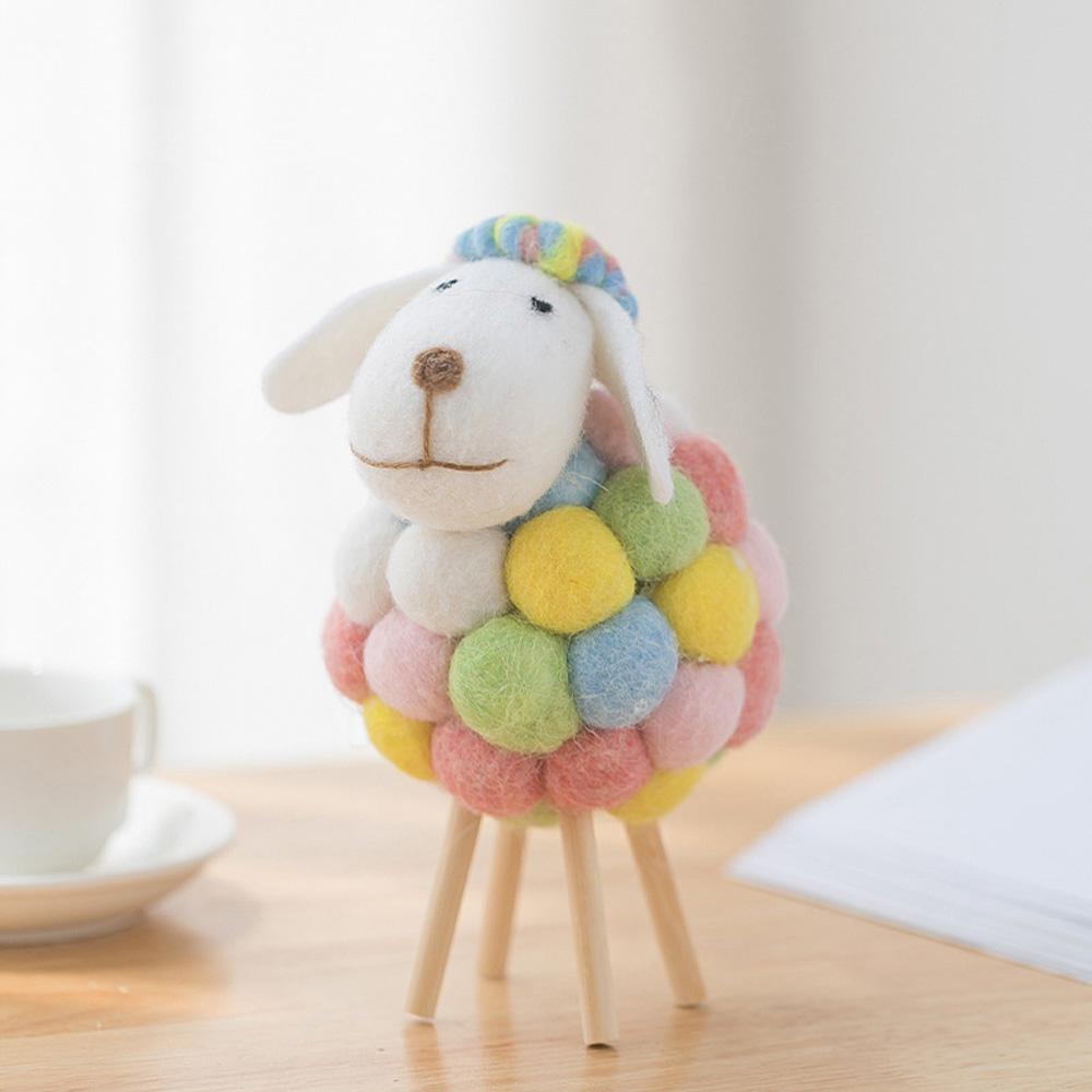 Xmas Christmas Holiday Home Decoration Statue Miniature Felt Sheep Figurines Party Supplies