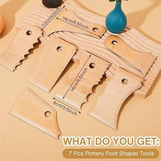 7 Pcs Pottery Tools Set Wooden Pottery Rib Foot Shaper Trimming Tools for Ceramics Clay Carving And Shaping Craft