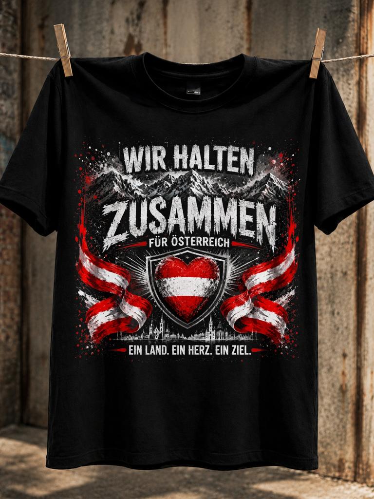 Together For Osterreich Heart Flags And Mountain Details Distressed Unity Style For One Land One Unisex All Tshirt