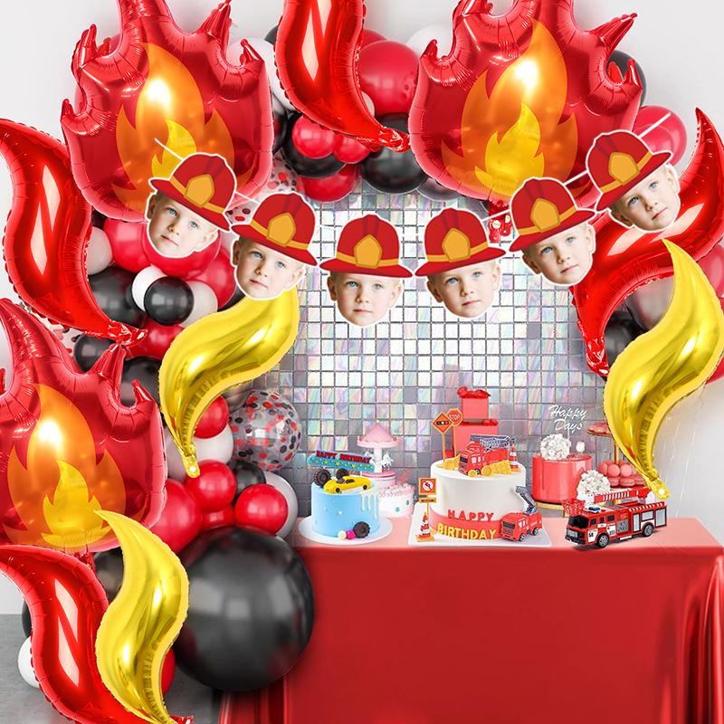 6 шт./12 шт. День рождения На заказ Рисунок пожарной каски Портретный баннер Праздничные вечеринки для мальчиков и девочек Фоновое украшение