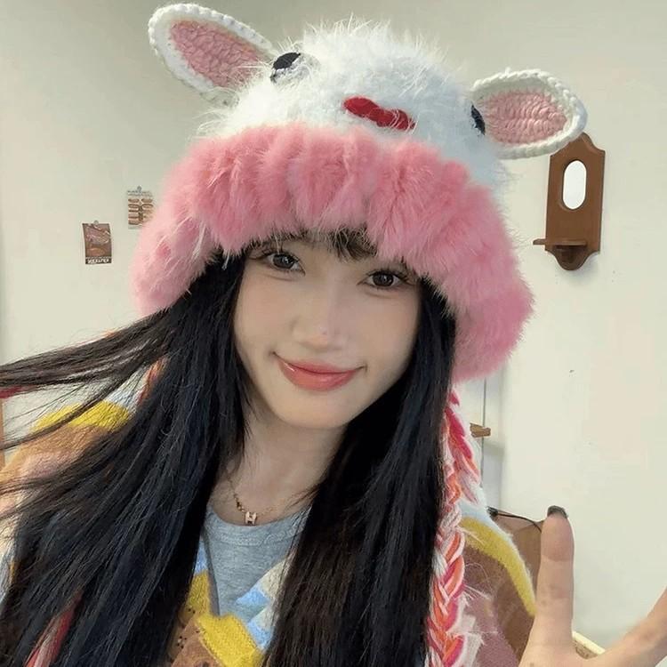 Осенне-зимняя плюшевая шапка-маленький монстрик, женская, забавная, милая, шерстяная шапка, маленькое животное, теплая, с защитой ушей, вязаная шапка Лей Фэн