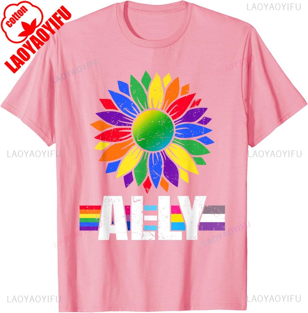 Lgbtq Ally For Gay Pride Month Sunflower Distressed TShirt Unisex Unisex Summer Cotton Printed TShirt Casual Streetwear Clothes