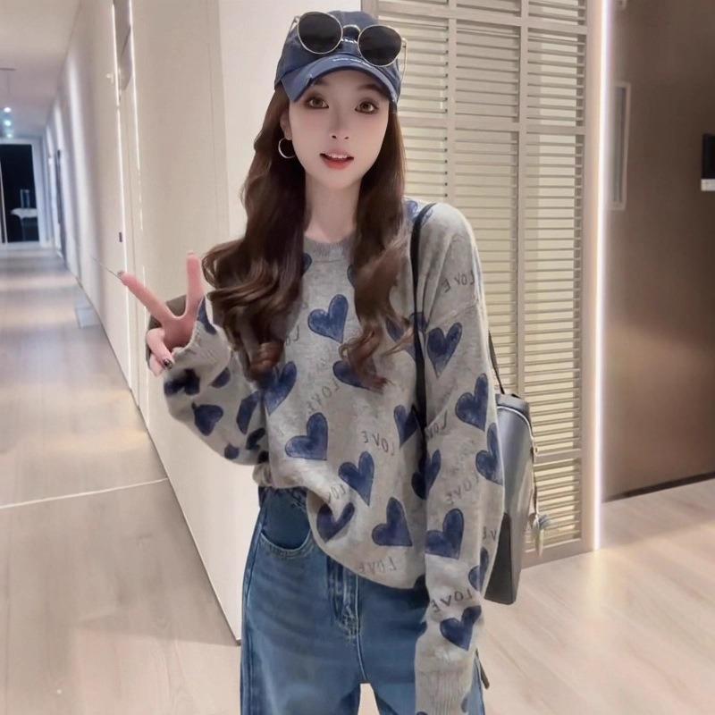 Atmosphere Women's Top Knitted Sweater Loose Love Early Autumn Lazy Style Fashion Age-reducing Pullover Women