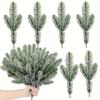 30pcs Christmas Tree Ornaments 10.24inches Snow-Dusted Pine Branches Green Flocked Needle Multi Purpose Decorative