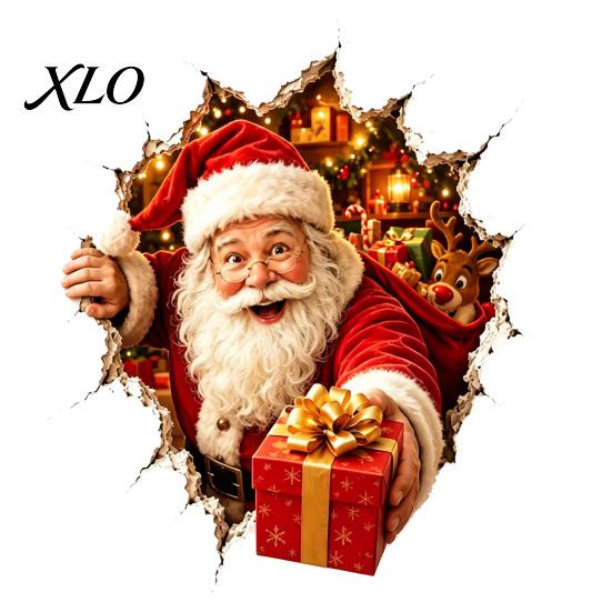 Christmas Party Supplies Break-In 3D Wall Decal, Santa Claus/Deer/Snowman/Elf/Dog/Nutcracker/Gingerbread Man Patterns Window Festive Home Decoration
