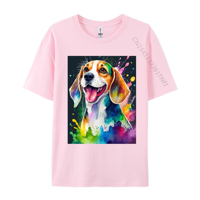 Beagle Dog Art Splash Colorful T Shirt Unisexs Pure Cotton Cute Style TShirts Crew Neck Tees Clothing Streetwear