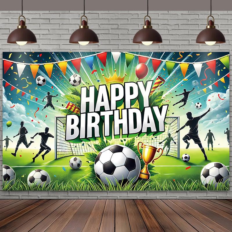 2D flag football themed birthday background with trophies and crowns, perfect for sports themed celebrations