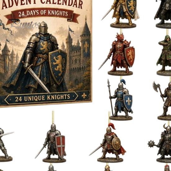 Medieval Themed Decorations Christmas Knight Advent Calendar, with 24 Acrylic Decorations, Calendar Day Xmas Countdown Box, Holiday Party Collectible