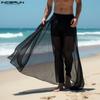 Men Elastic Waist Layers Mesh Sheer Long Pants Fake Two Pieces Trousers