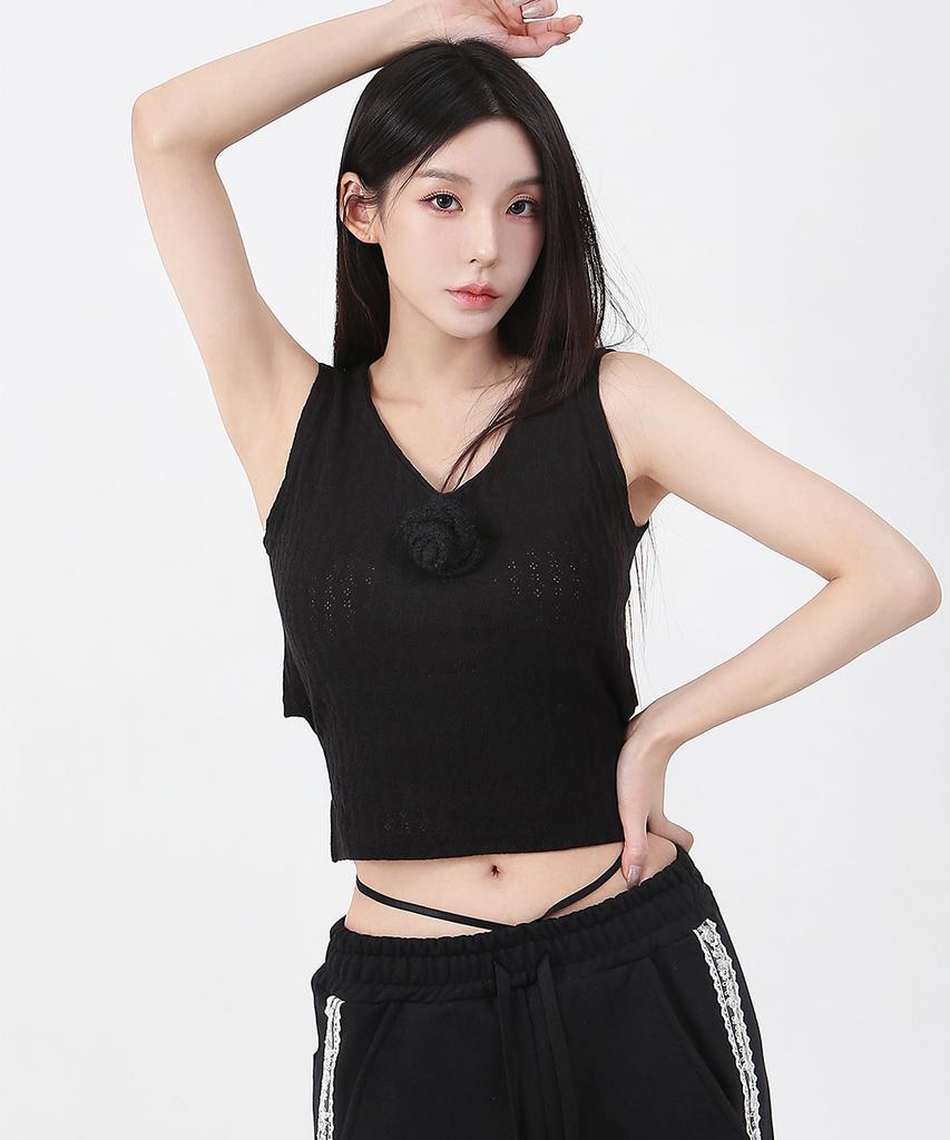 CATTLINE Back Ribbon Sleeveless Knit Black