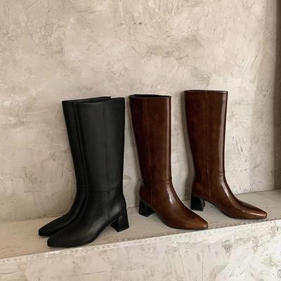 Модные длинные сапоги женские зимние новые ретро коричневые прямые и широкие рыцарские сапоги обувь на платформе коричневые длинные сапоги женские