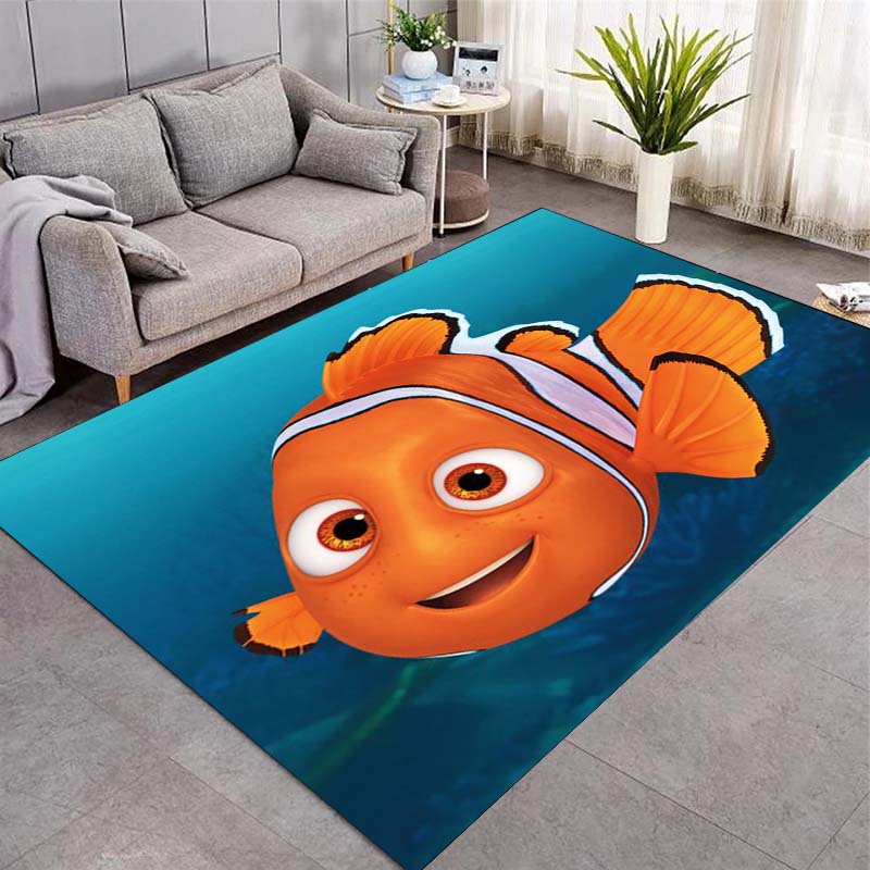Cute Orange Clownfish Deep Blue Ocean Water Print Area Rug Non‑Slip Rectangular Floor Mat Home Decor