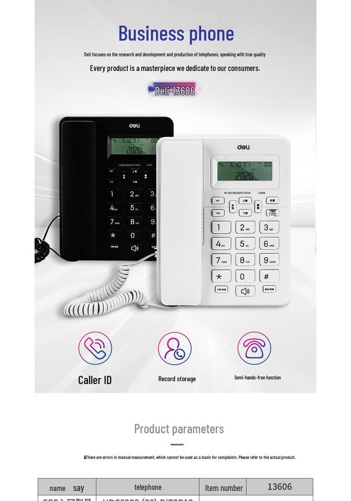 Deli 13606 Wired Desk Telephone with Caller ID for Office and Home Use