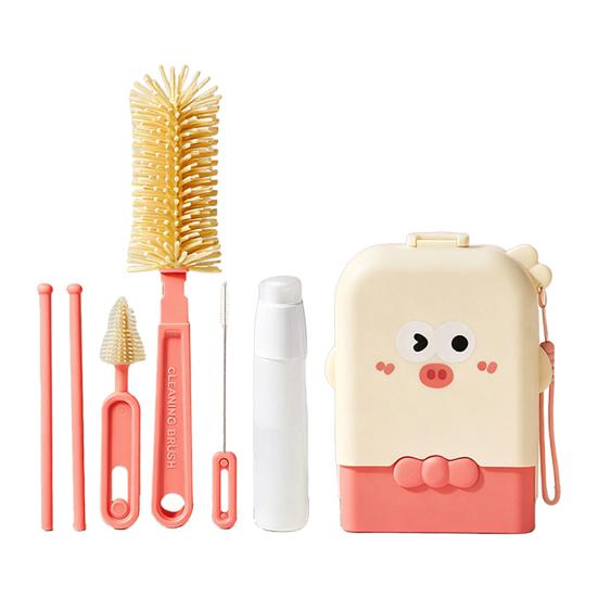Cup Brush Food Grade Multifunctional 7-in-1 Cleaning Drying Set Portable Travel Storage Box Baby Feeding Bottle Cleaner