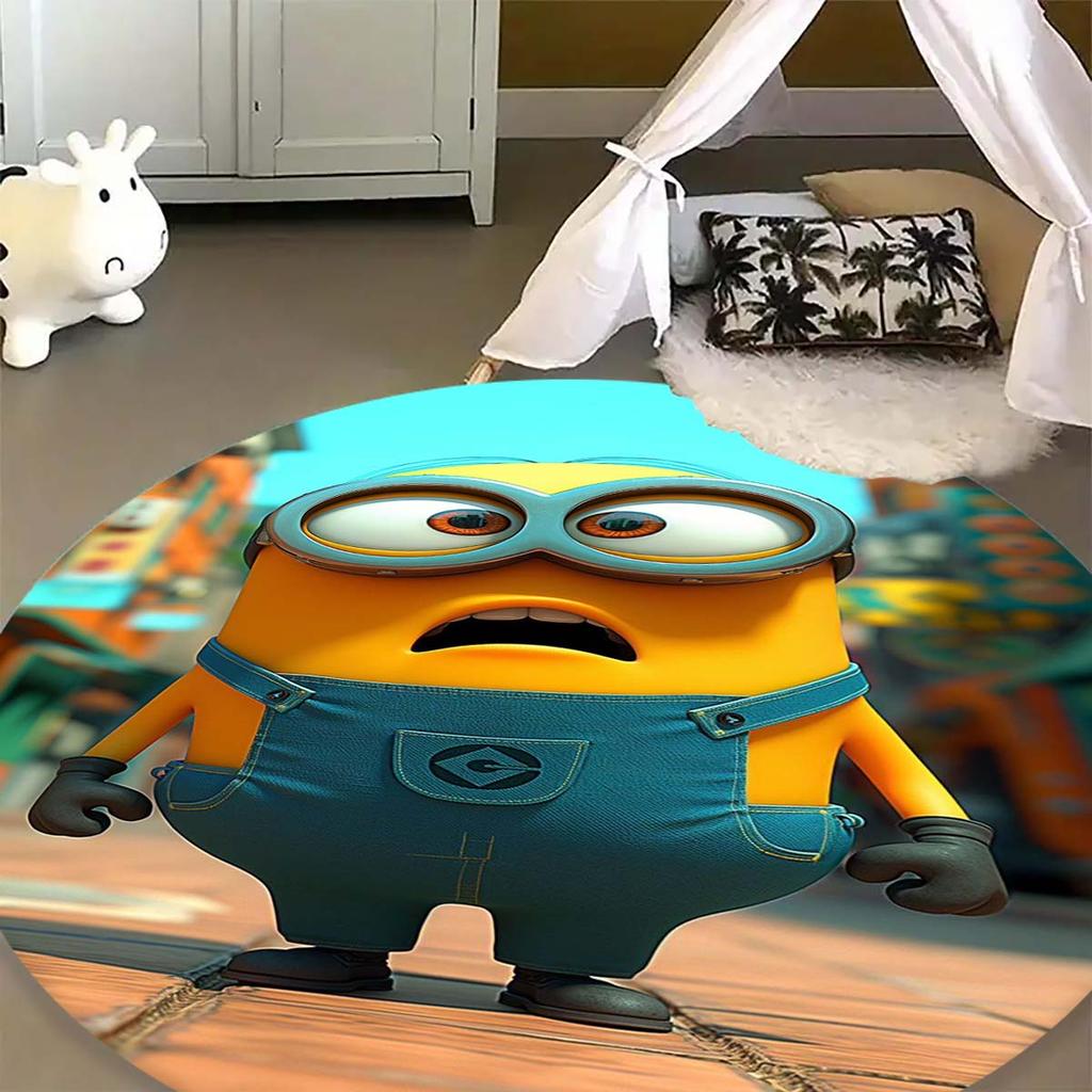 Hot Sale Minions Round Rug Cute Cartoon Theme Circular Floor Mat For Kids Boys Bedroom Dorm Playroom Home Decoration