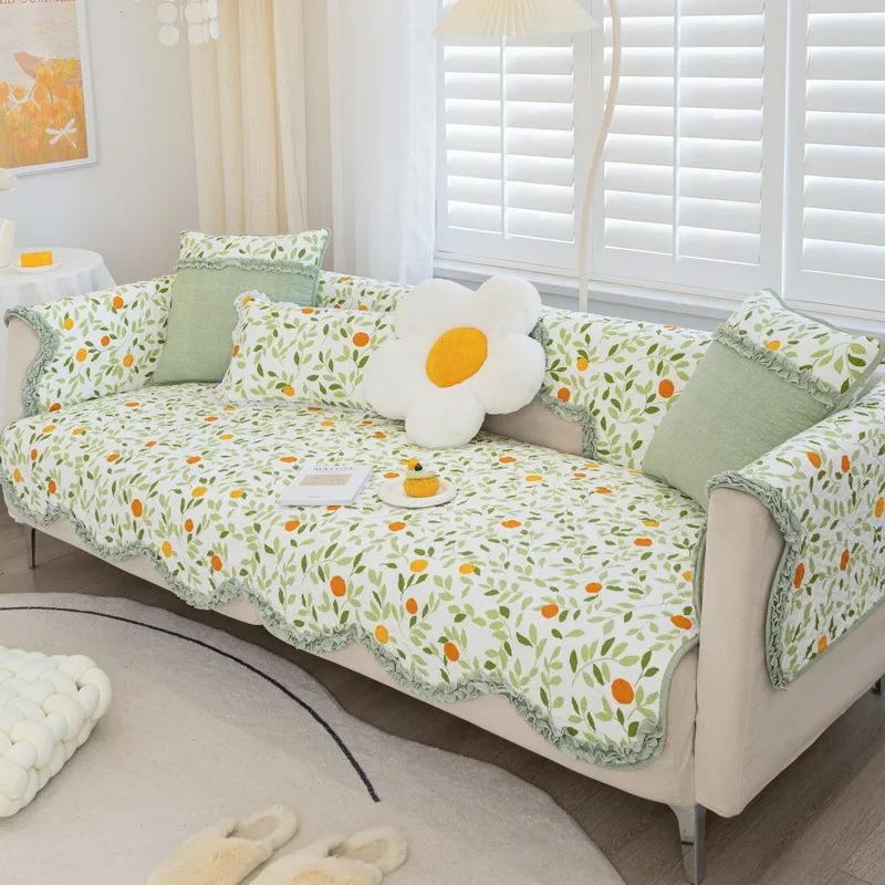 Pure Cotton Simple Dustproof Sofa Mat Retro Small Floral Comfortable Cushion Four Seasons Universal Anti Slip Couch Cover Cloth