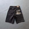 Mens Straight Leg Jeans Heavy Duty Embroidered Statue Denim Pants Street Style Youth Fashion