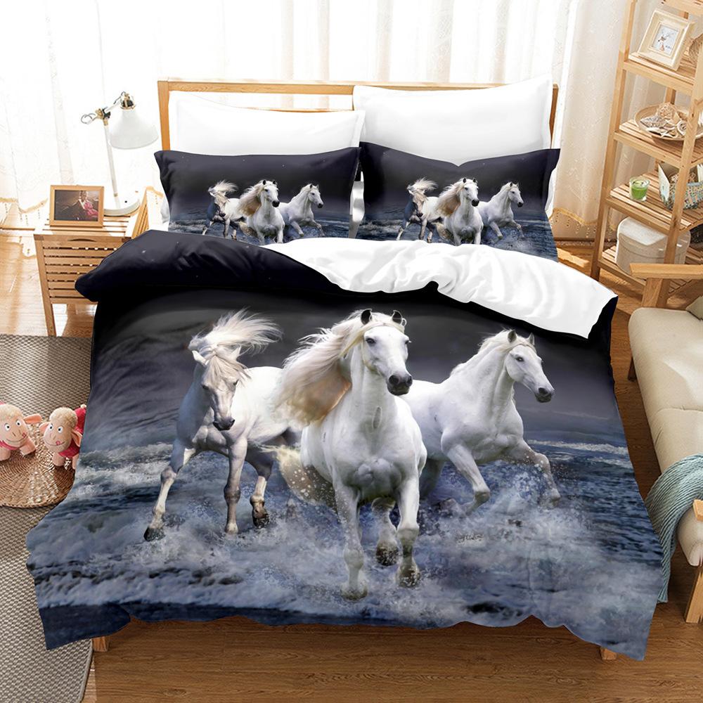 Running White Horse Bedding Set 3D Print Polyester Duvet Cover Single Twin Queen King Size for Home Decoration Birthday Gift