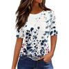 Футболки для женщин, плиссированные, с круглым вырезом, нарядные, повседневные, блузки с принтом, с коротким рукавом, летние топы, свободный крой