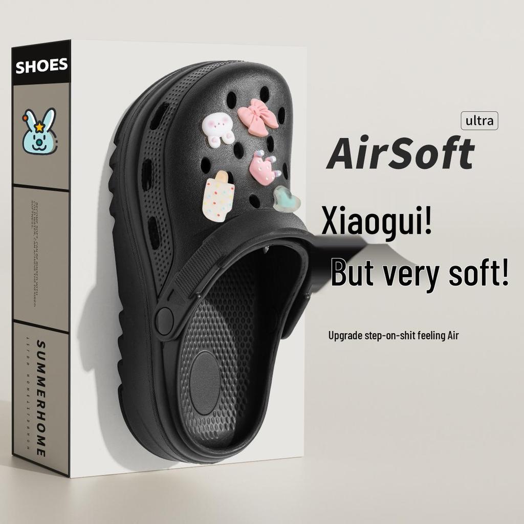 Женские черные нескользящие пляжные клоги на толстой подошве 2025 года для комфортной летней носки