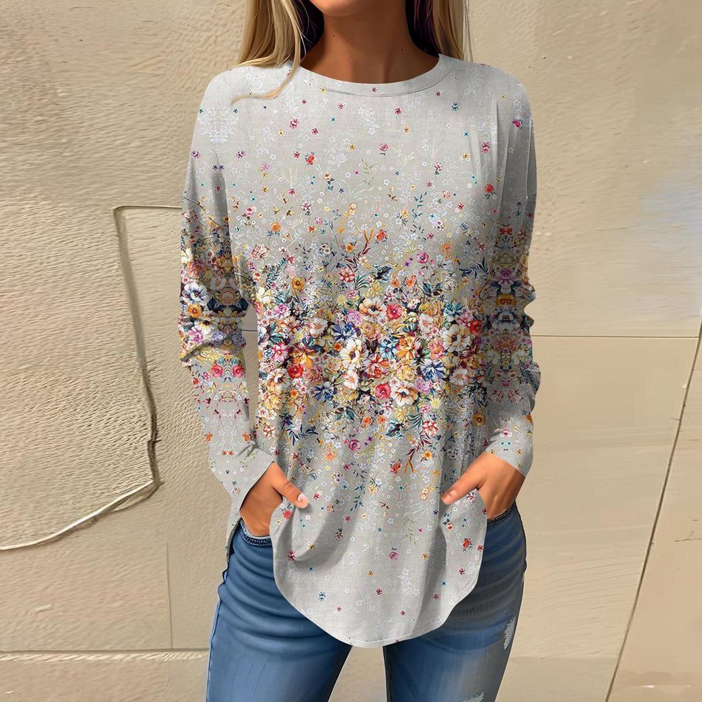 Футболки для женщин, осенние повседневные рубашки с длинными рукавами, толстовка с ретро-принтом, топ, пуловер