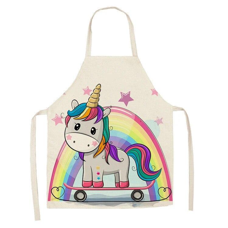 Кухонный фартук с мультяшным единорогом и музыкальным принтом, хлопковый льняной фартук без рукавов для мужчин и женщин, бытовые чистящие средства