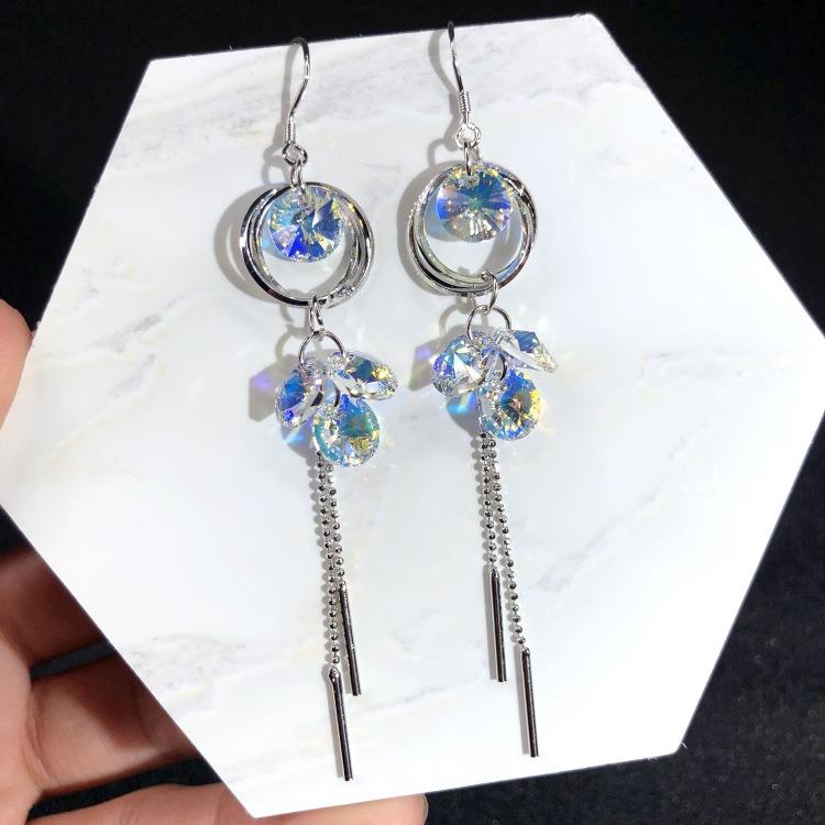 Австрийские серьги из супер-блестящего хрусталя, серьги-пусеты, нишевые серьги с высококлассным темпераментом, длинные простые серьги, серебряные иглы 925 пробы.