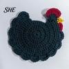 Novelty Chicken Gift Crochet Hen Coaster, Handmade Shape Knitted Mat Drink Coaster for Coffee Cup, Cute Kitchen Countertop Bar Accessory Office