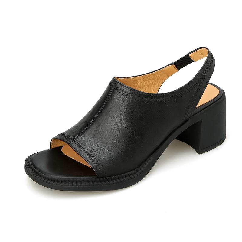 Новые летние женские босоножки из натуральной кожи, женские туфли с открытым носком, туфли-лодочки с открытым носком, бежевые гладиаторские туфли на толстом каблуке