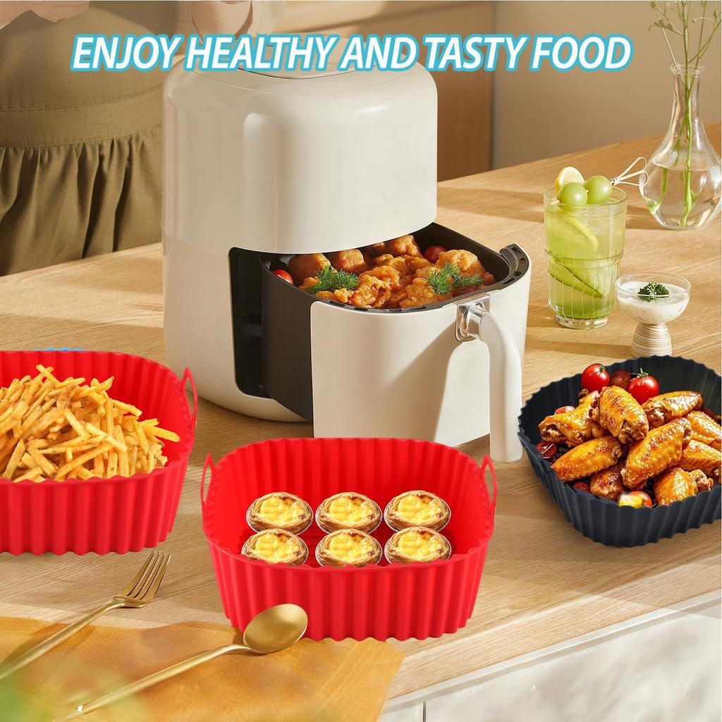21x21cm Reusable Air Fryer Liners Silicone Square Air Fryer Oven Plate Non-stick Baking Tray for Pizza Fried Chicken Fries  Cake