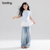 Summer Rhinestone Girls' Wide-Leg Jeans: Loose, Versatile, Straight-Leg Long Pants