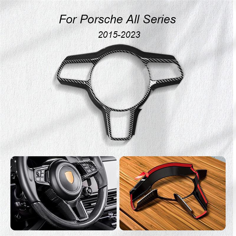 For Porsche Cayenne Panamera Macan 718 911 2006-2024 2023 2022 2021 Carbon Fiber Texture Steering Wheel Panel Frame Cover Trim