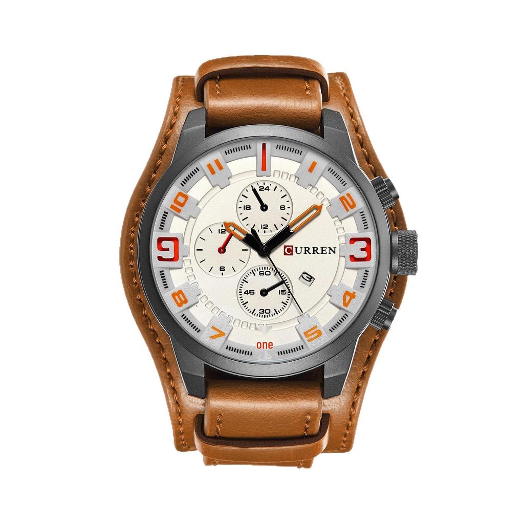 CURREN 8225 Мужские часы с большим циферблатом, дизайном с тремя стрелками и кожаным ремешком