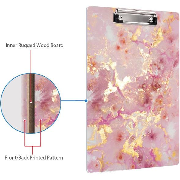 WAVEYU Cute Clipboard, Decorative Office Fashion Hardboard Wood Nursing Clip Board for Standard A4 Letter Size for Students, Women,12.5"x 9",