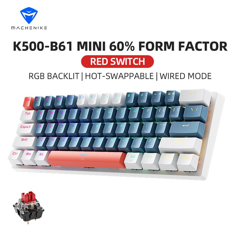 Machenike K500-B61 Мини Механическая клавиатура 60% Форм-фактор 61 клавиша Игровая клавиатура Проводная Полноклавишная с возможностью горячей замены RGB-подсветка