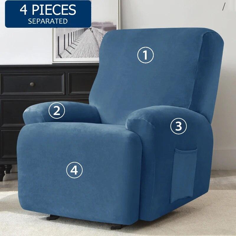 Stretch Velvet Recliner Sofa Cover Living Room Elastic Warm Soft Home Decor Single Sofa Covers with Pocket Furniture Protectors
