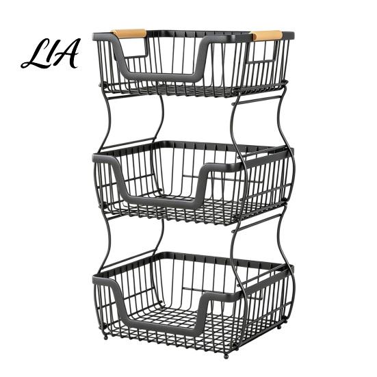 Countertop Organizer Rack 2/3 Layer Rack, Heavy Duty Fruit Basket Stand, Metal Storage Space Saving Carbon Steel for Kitchen, Pantry Multipurpose